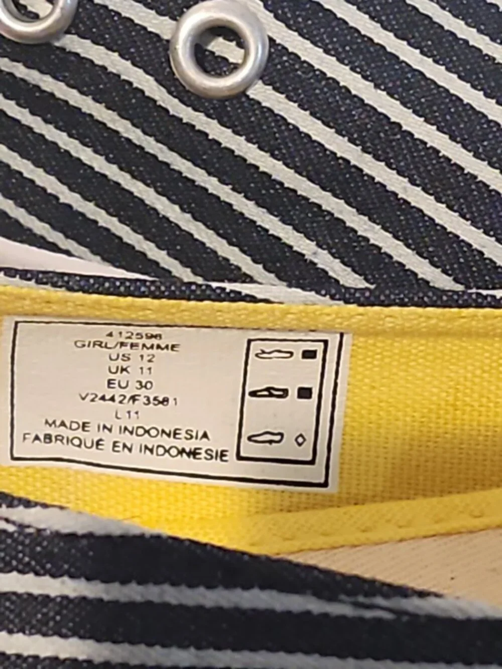 LANDS END Girls size 12 Canvas Slip On Shoes navy blue white stripe new w Agion